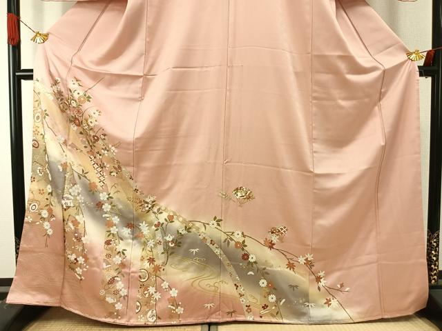 平和屋着物●訪問着 扇面花文 暈し染め 金彩 正絹 逸品 AABI1586fy