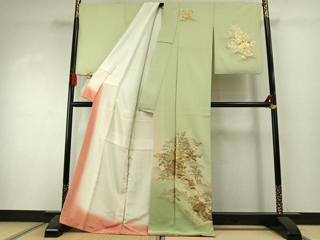 平和屋着物●訪問着 風景扇面花文 暈し染め 金銀彩 正絹 逸品 AABI1587fy