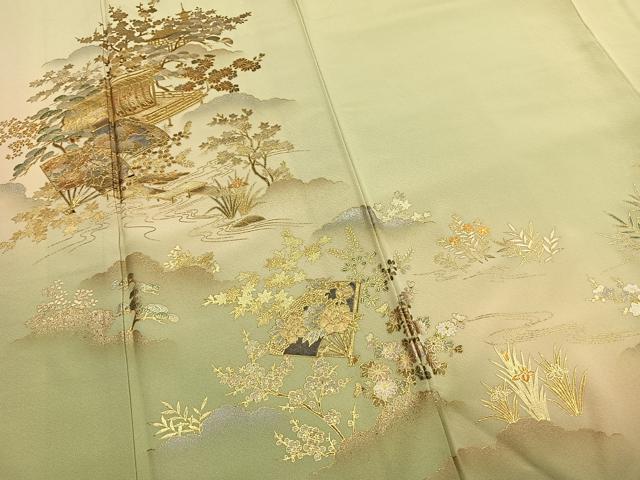 平和屋着物●訪問着 風景扇面花文 暈し染め 金銀彩 正絹 逸品 AABI1587fy