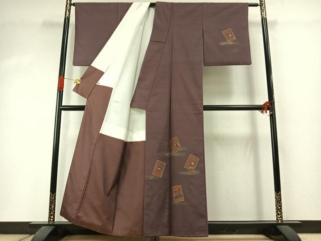平和屋着物●京の名門・菱屋六右ェ門 紬 訪問着 百人一首 金銀彩 正絹 逸品 AABI1591fy
