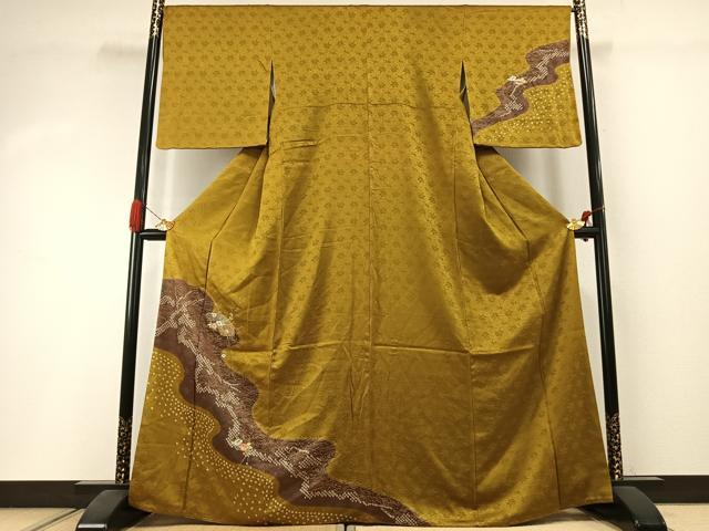 平和屋着物●訪問着 絞り 刺繍 地紙花文 金糸 金彩 正絹 逸品 AABI1596fy