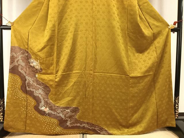 平和屋着物●訪問着 絞り 刺繍 地紙花文 金糸 金彩 正絹 逸品 AABI1596fy