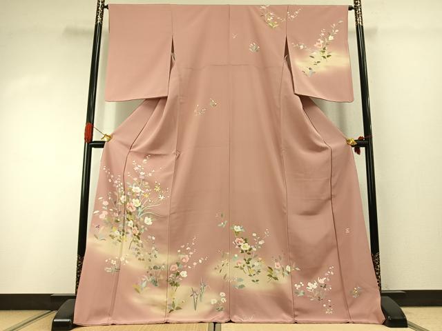 平和屋着物●訪問着 友禅 作家物 枝花文 暈し染め ロング丈 正絹 逸品 未使用 AABI1600fy