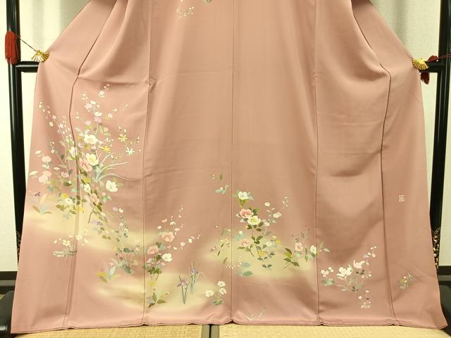平和屋着物●訪問着 友禅 作家物 枝花文 暈し染め ロング丈 正絹 逸品 未使用 AABI1600fy