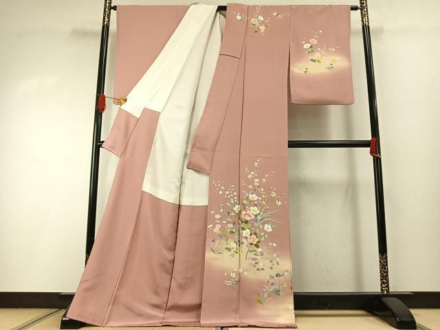 平和屋着物●訪問着 友禅 作家物 枝花文 暈し染め ロング丈 正絹 逸品 未使用 AABI1600fy