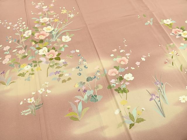 平和屋着物●訪問着 友禅 作家物 枝花文 暈し染め ロング丈 正絹 逸品 未使用 AABI1600fy
