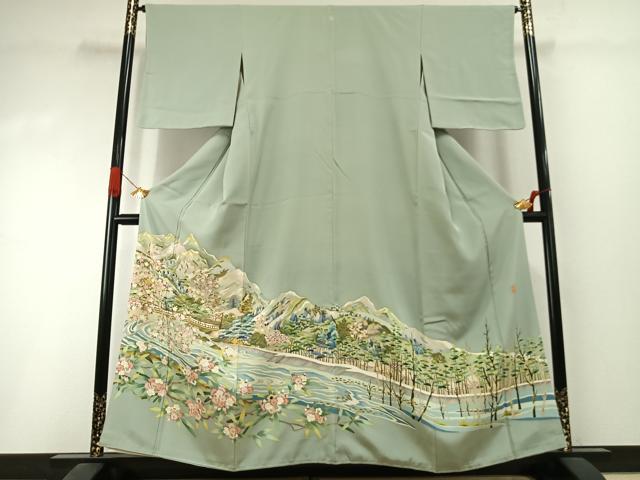 平和屋着物●豪華色留袖 友禅 作家物 風景花文 正絹 逸品 AABI1607fy