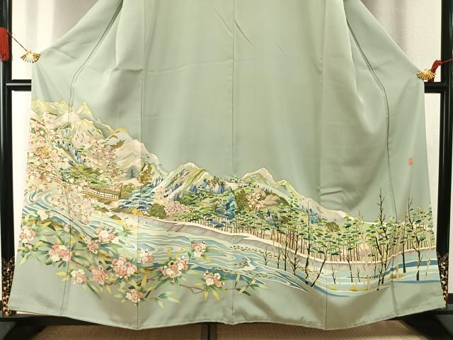 平和屋着物●豪華色留袖 友禅 作家物 風景花文 正絹 逸品 AABI1607fy
