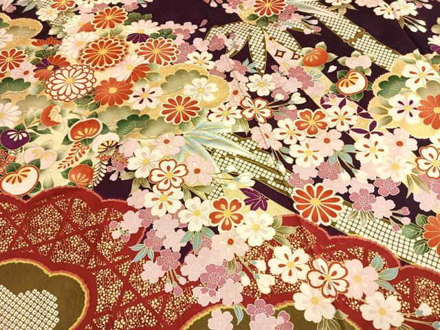 平和屋着物●豪華振袖 駒刺繍 草花文 金彩 正絹 逸品 AABI1612fy