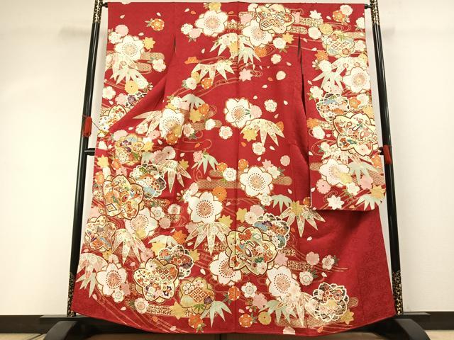 平和屋着物●豪華振袖 駒刺繍 舞花文 金彩 正絹 逸品 AABI1613fy