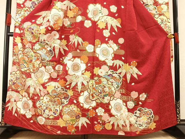平和屋着物●豪華振袖 駒刺繍 舞花文 金彩 正絹 逸品 AABI1613fy