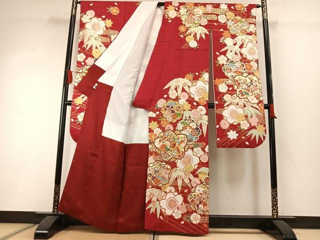 平和屋着物●豪華振袖 駒刺繍 舞花文 金彩 正絹 逸品 AABI1613fy