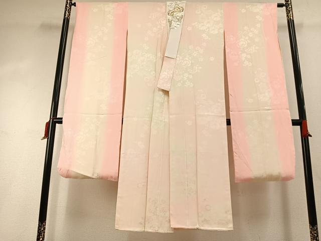 平和屋着物●振袖用長襦袢 袷 草花地紋 暈し染め 半衿刺繍 正絹 逸品 AABI1617fy