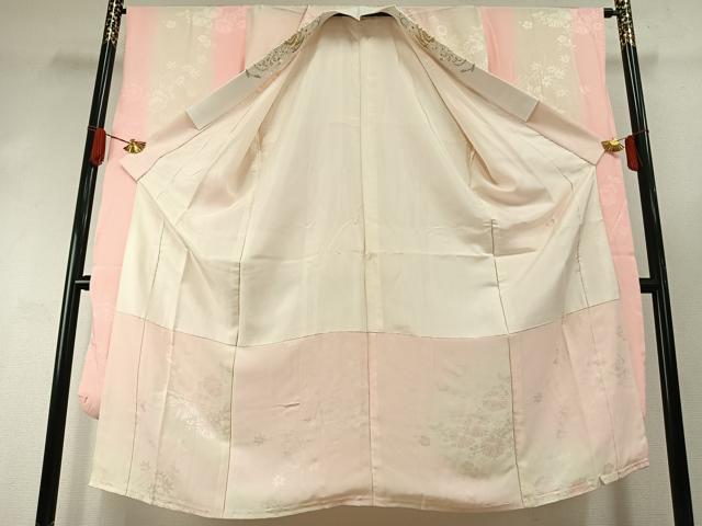 平和屋着物●振袖用長襦袢 袷 草花地紋 暈し染め 半衿刺繍 正絹 逸品 AABI1617fy