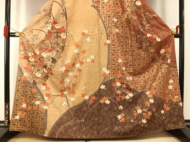 平和屋着物●英王室献上友禅作家 木下勝功 訪問着 駒刺繍 枝花文 暈し染め 金彩 正絹 逸品 AABI1620fy