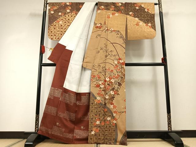 平和屋着物●英王室献上友禅作家 木下勝功 訪問着 駒刺繍 枝花文 暈し染め 金彩 正絹 逸品 AABI1620fy