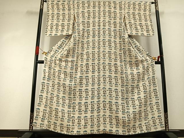 平和屋着物●上質な小紋 型染め 草花文 正絹 逸品 AABI1621fy