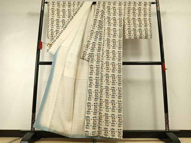 平和屋着物●上質な小紋 型染め 草花文 正絹 逸品 AABI1621fy