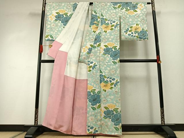 平和屋着物●上質な小紋 絞り 草花文 正絹 逸品 AABI1622fy
