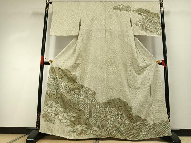 平和屋着物●訪問着 総絞り 草花文 金彩 正絹 逸品 AABI1623fy