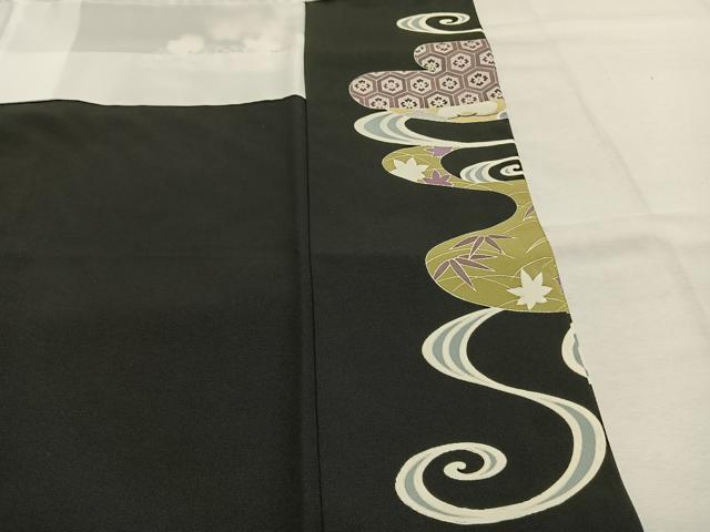 平和屋着物●豪華黒留袖 友禅 駒刺繍 草花文 金彩 正絹 逸品 AABI1624fy