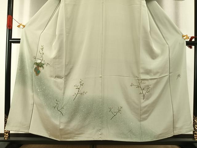 平和屋着物●訪問着 作家物 刺繍 枝花文 暈し染め 金彩 正絹 逸品 AABI1629fy
