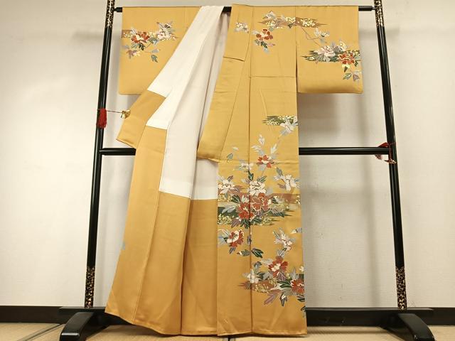 平和屋着物●訪問着 刺繍 草花文 金銀彩 正絹 逸品 AABI1630fy