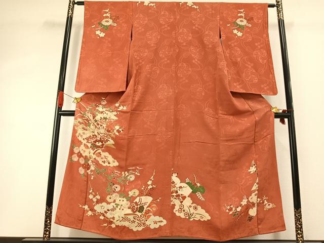 平和屋着物●アンティーク 大正ロマン 訪問着 刺繍 雲取り冊子花文 金彩 正絹 逸品 AABI1631fy