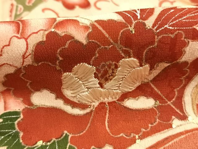 平和屋着物●アンティーク 大正ロマン 訪問着 刺繍 雲取り冊子花文 金彩 正絹 逸品 AABI1631fy