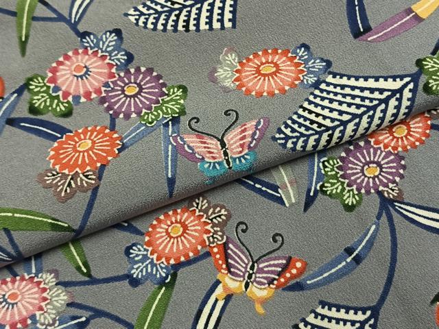 平和屋着物●上質な小紋 紅型 花蝶文 正絹 逸品 AABI1634fy