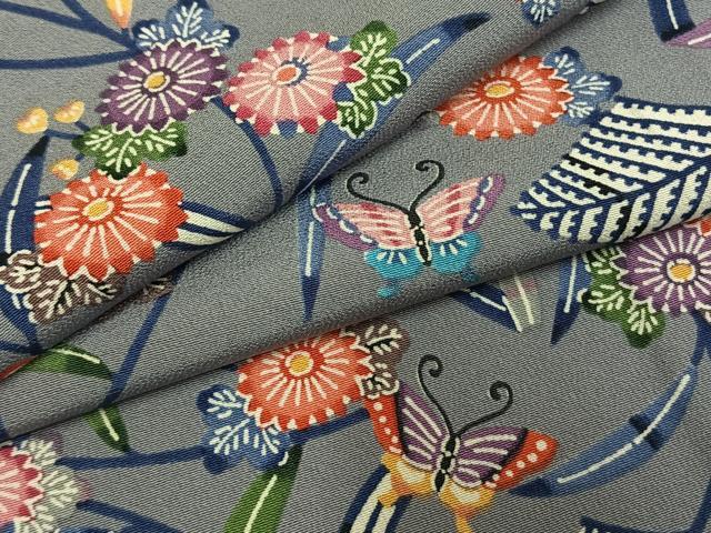 平和屋着物●上質な小紋 紅型 花蝶文 正絹 逸品 AABI1634fy