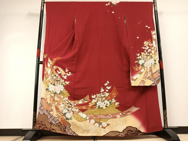 平和屋着物●豪華振袖 御所車花文 金彩 正絹 逸品 AABI1639fy