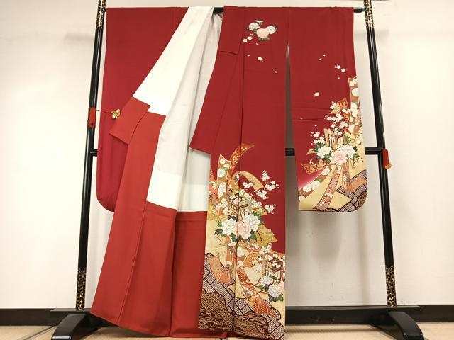 平和屋着物●豪華振袖 御所車花文 金彩 正絹 逸品 AABI1639fy