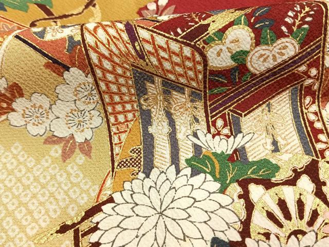 平和屋着物●豪華振袖 御所車花文 金彩 正絹 逸品 AABI1639fy