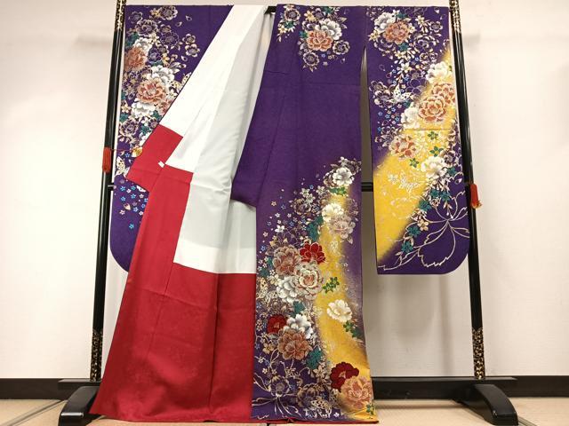 平和屋着物●豪華振袖 草花文 暈し染め 金銀糸 金銀彩 銀通し地 正絹 逸品 AABI1640fy