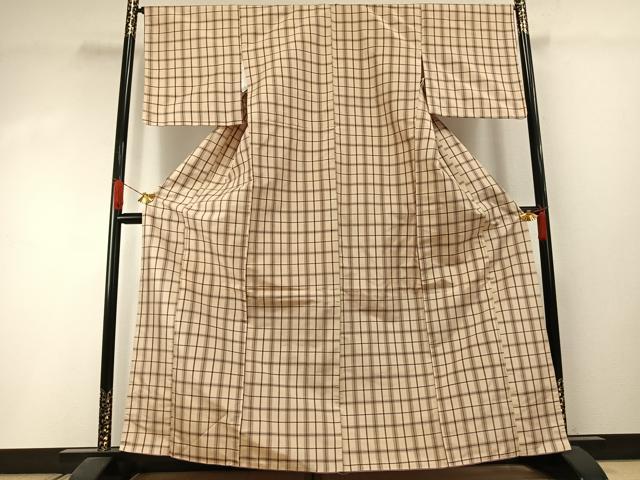 平和屋着物●上質な紬 格子 正絹 逸品 未使用 AABI1641fy