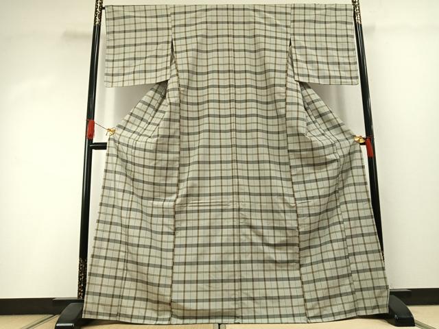 平和屋着物●上質な紬 格子 正絹 逸品 未使用 AABI1643fy