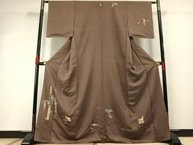 平和屋着物●訪問着 扇面花文 栗鼠 金彩 正絹 逸品 AABI1645fy