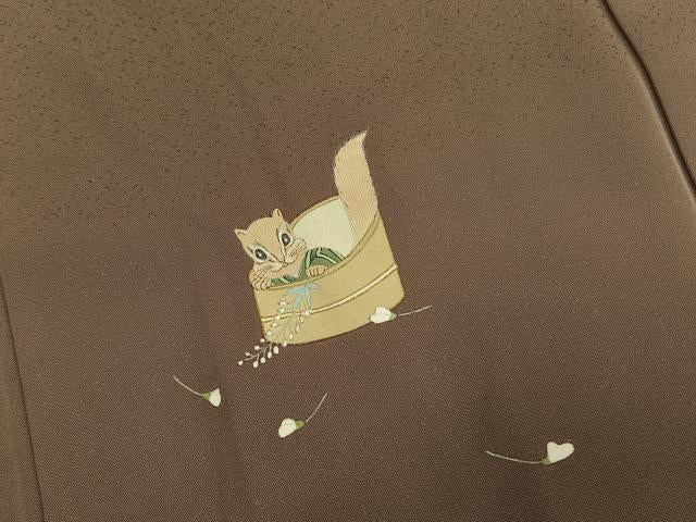 平和屋着物●訪問着 扇面花文 栗鼠 金彩 正絹 逸品 AABI1645fy