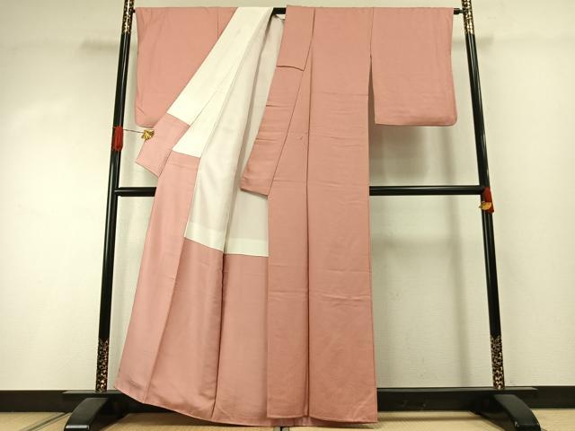 平和屋着物●上質な色無地 珊瑚色 正絹 逸品 AABI1646fy