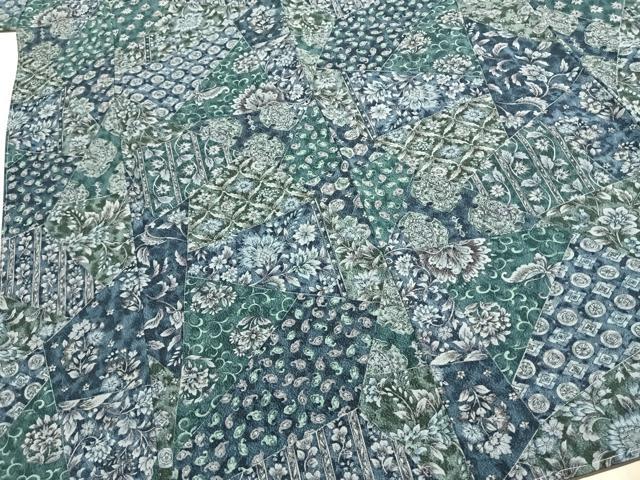 平和屋着物●上質な小紋 藍 切嵌更紗花蝶文 正絹 逸品 未使用 AABI1647fy
