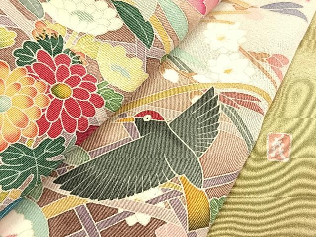 平和屋着物●豪華色留袖 友禅 作家物 花鳥文 仮絵羽 正絹 逸品 未使用 AABI1648fy