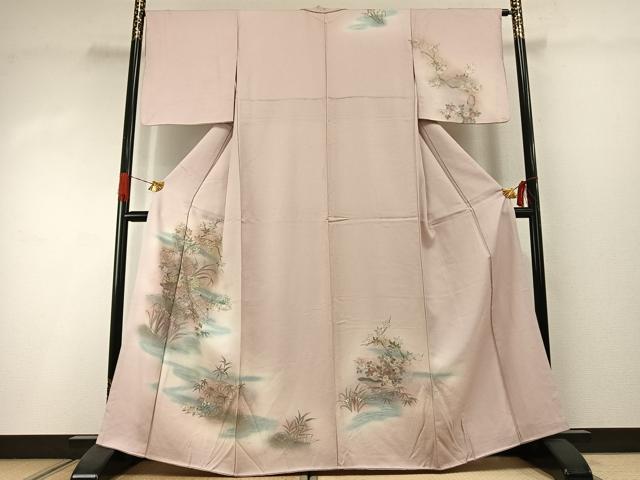 平和屋着物●訪問着 草花文 暈し染め 銀彩 正絹 逸品 AABI1651fy