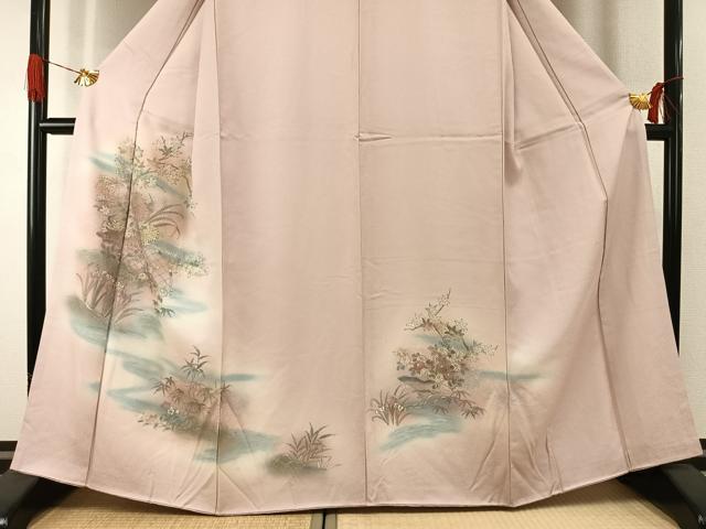 平和屋着物●訪問着 草花文 暈し染め 銀彩 正絹 逸品 AABI1651fy
