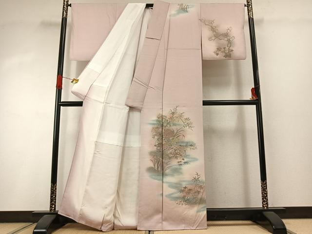 平和屋着物●訪問着 草花文 暈し染め 銀彩 正絹 逸品 AABI1651fy