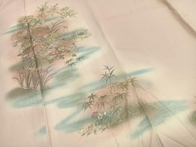 平和屋着物●訪問着 草花文 暈し染め 銀彩 正絹 逸品 AABI1651fy