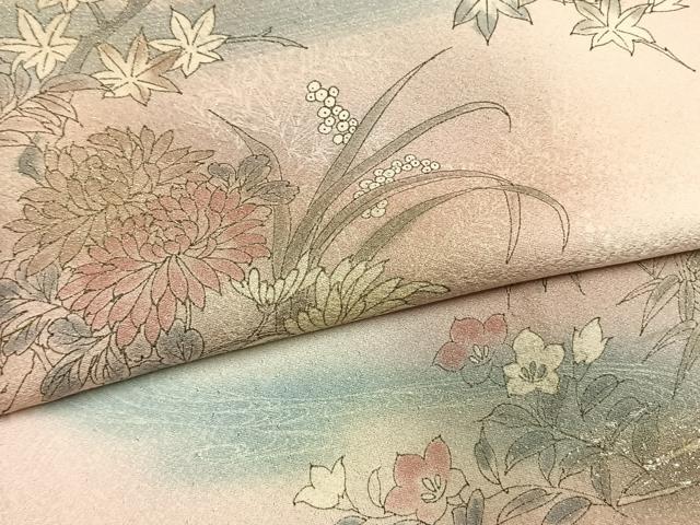 平和屋着物●訪問着 草花文 暈し染め 銀彩 正絹 逸品 AABI1651fy