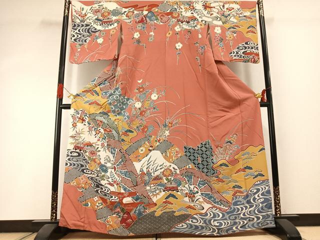 平和屋着物●訪問着 紅型 花鳥文 やまと誂製 正絹 逸品 AABI1654fy