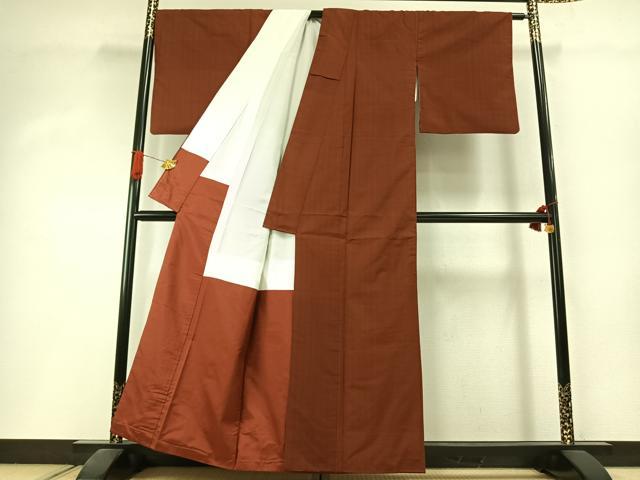 平和屋着物●上質な紬 色無地 団十郎茶色 正絹 逸品 AABI1657fy