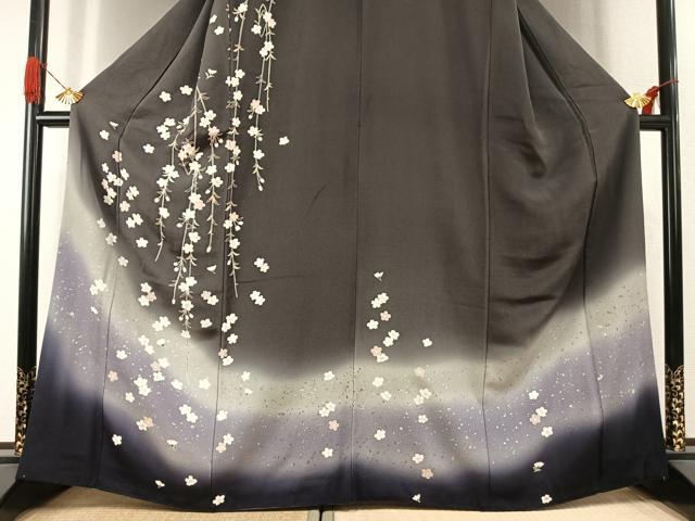 平和屋着物●訪問着 舞桜文 暈し染め 銀彩 鬼しぼ縮緬 正絹 逸品 AABI1666fy